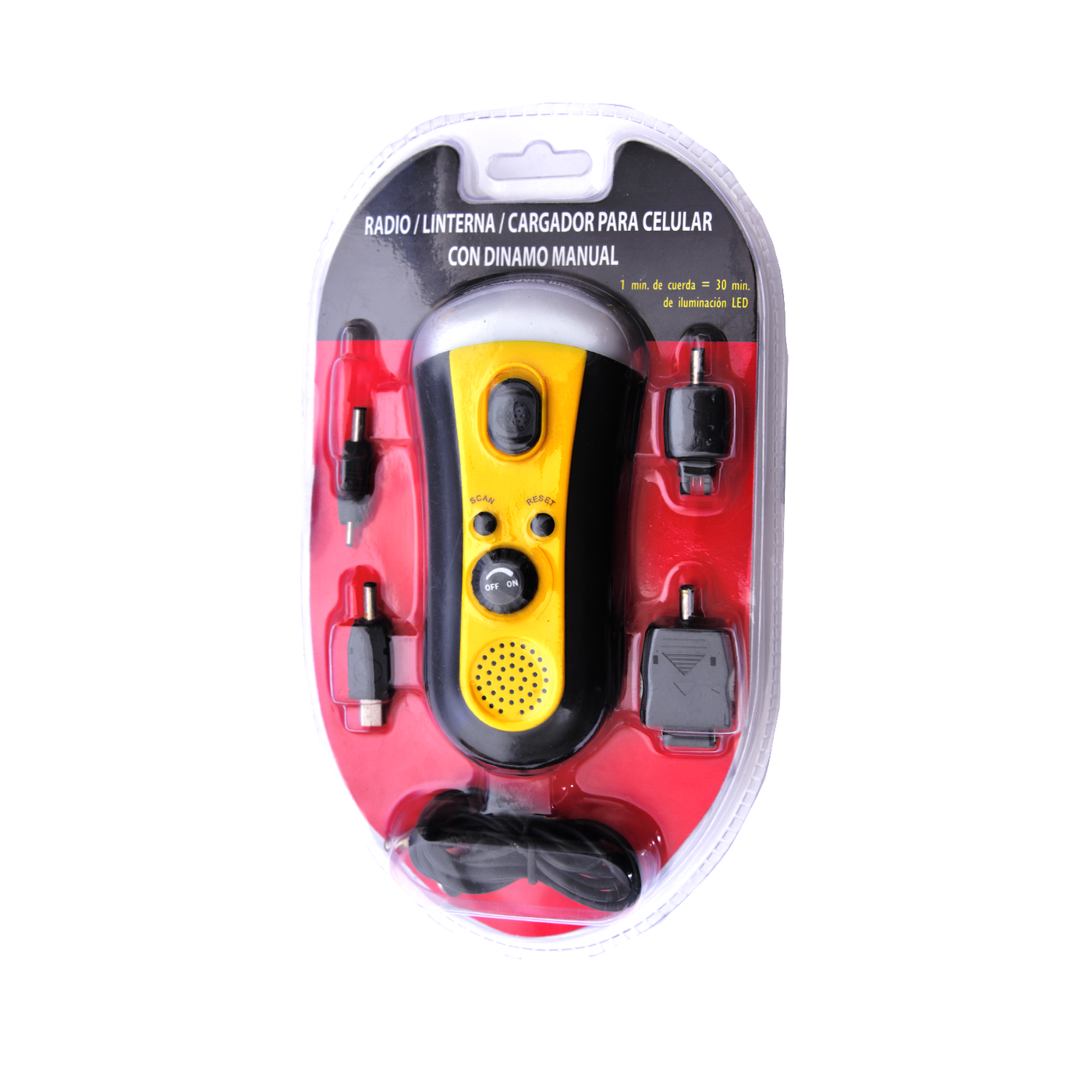 RADIO/LINTERNA/CARGADOR PARA CELULAR CON DINAMO MANUAL